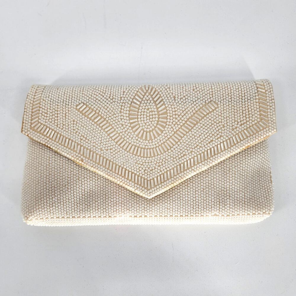 Vintage White Beaded Envelope Clutch/Shoulder Bag
